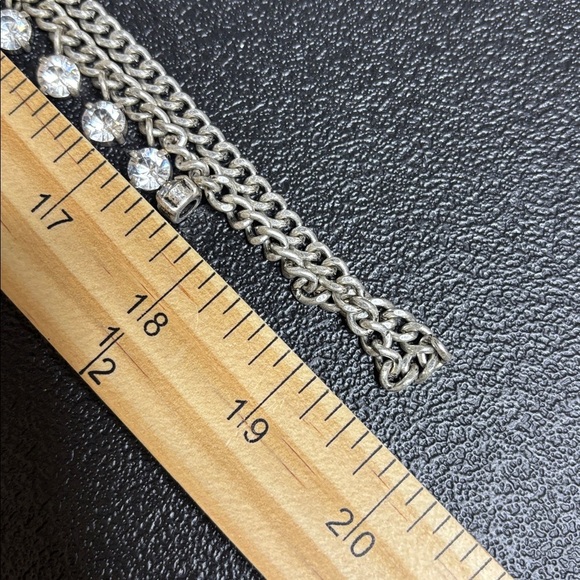 LOFT Silver Station Rhinestone Long Chain Necklace - Picture 9 of 9